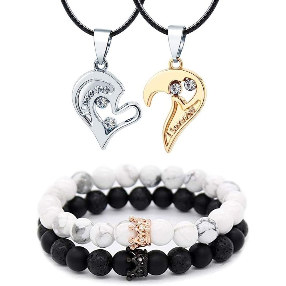 Long tiantian 4Pcs Couple Necklace Bracelet Set Matching Bracelets for C…